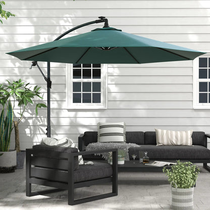 10ft Outdoor Cantilever Umbrella, Solar LED Lights, Crank, Green Cantilever Umbrellas at Gallery Canada