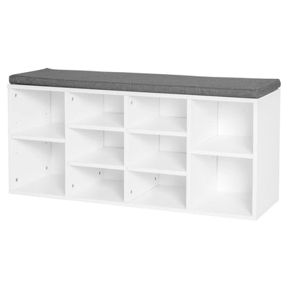 Shoe Bench with Storage, Upholstered Entryway Bench, Adjustable Shelves, White Shoe Storage Cabinets & Racks White at Gallery Canada