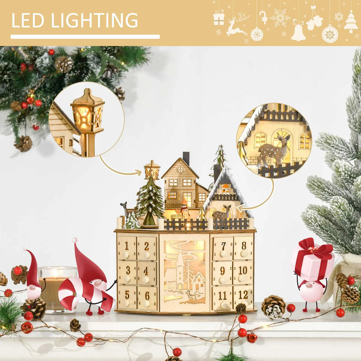 Wooden Christmas Advent Calendar, Lighted 24 Days, Battery Operated, Natural Christmas Advent Calendars at Gallery Canada