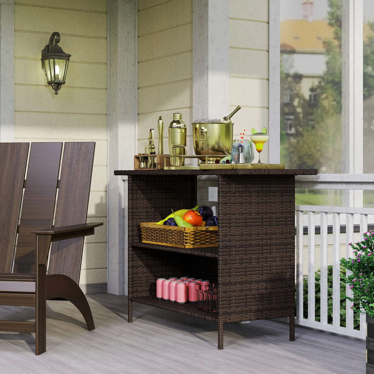 Wicker Outdoor Bar Table, PE Rattan, 2 Shelves, Steel Frame, Dark Brown Bistro Sets at Gallery Canada