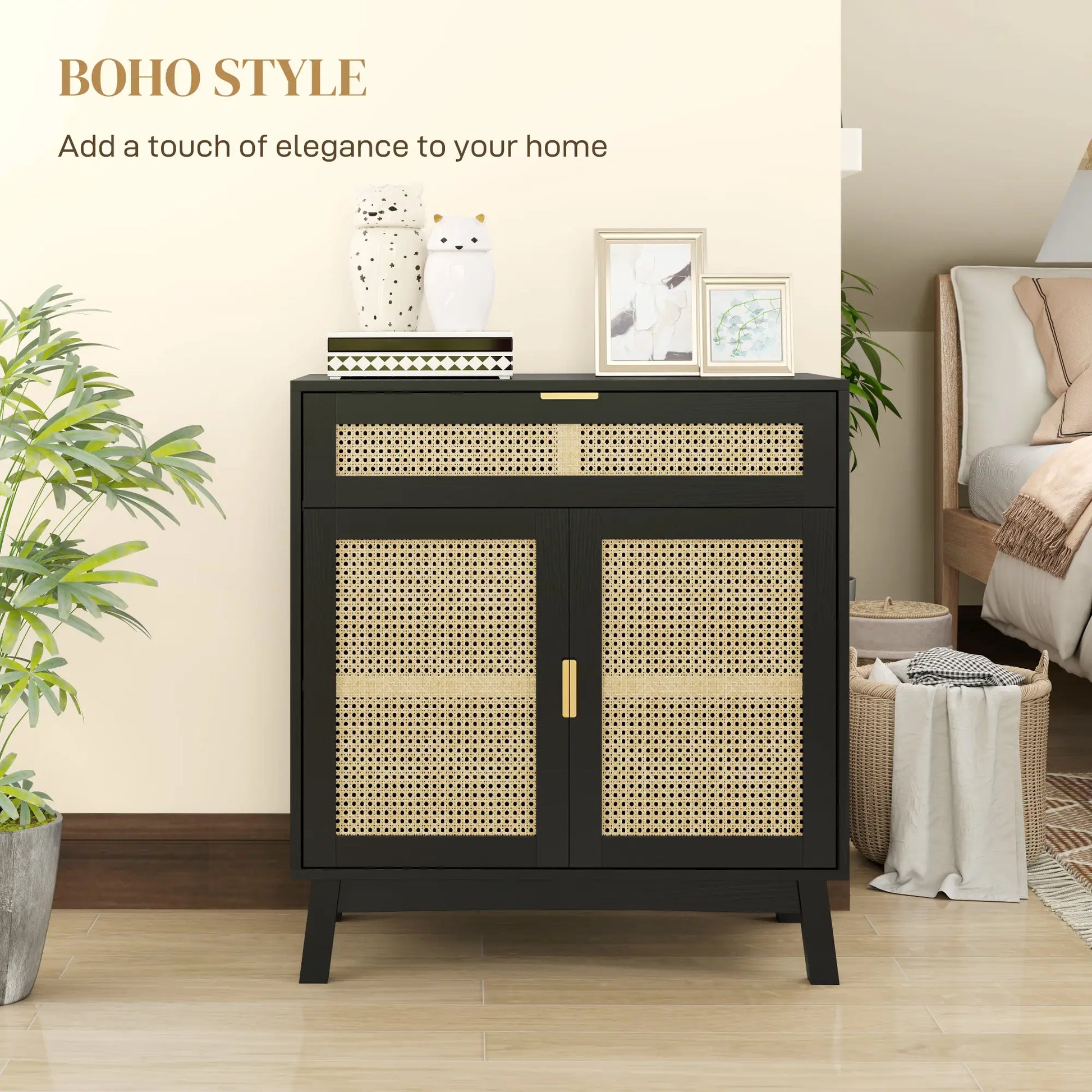 Boho Sideboard Cabinet, Rattan Doors, Black Storage Cabinets at Gallery Canada