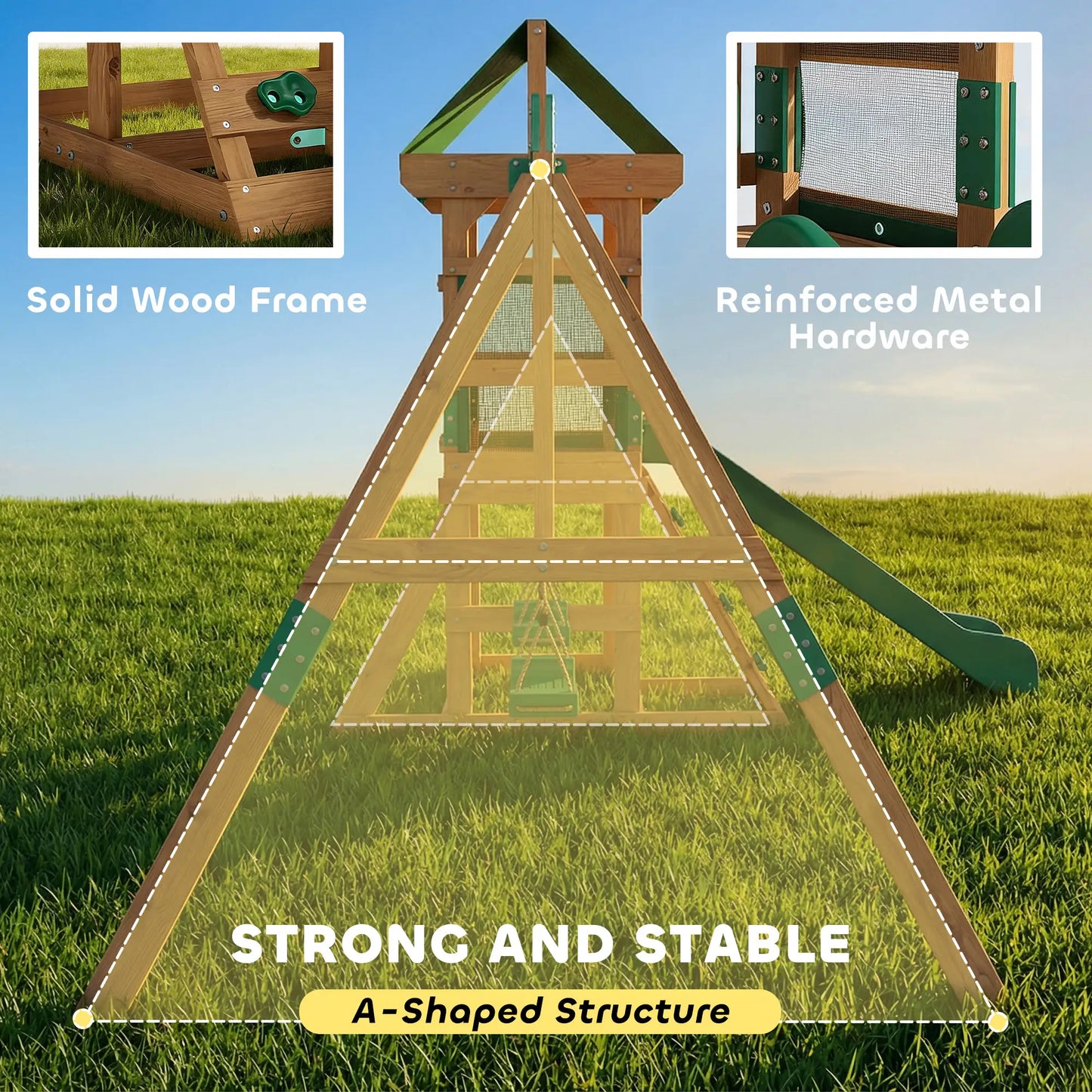 Wood Swing Set With Slide, 2 Swings, Rock Wall, Covered Deck Gym Sets & Swings at Gallery Canada