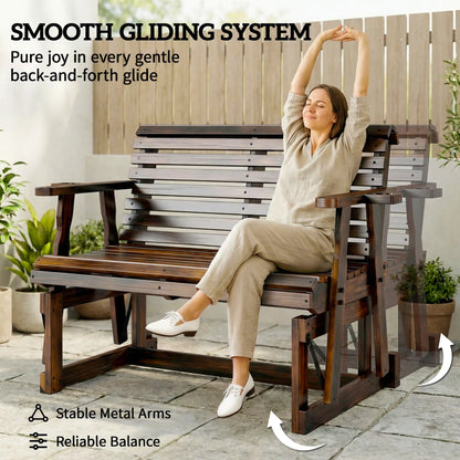 Outdoor Glider Bench, Wooden Glider Chair With 2 Cupholders Outdoor Gliders at Gallery Canada