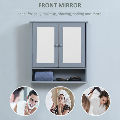 Wall-Mounted Medicine Cabinet, Double Doors, Open Shelf, Adjustable, Grey Mirror Medicine Cabinets at Gallery Canada