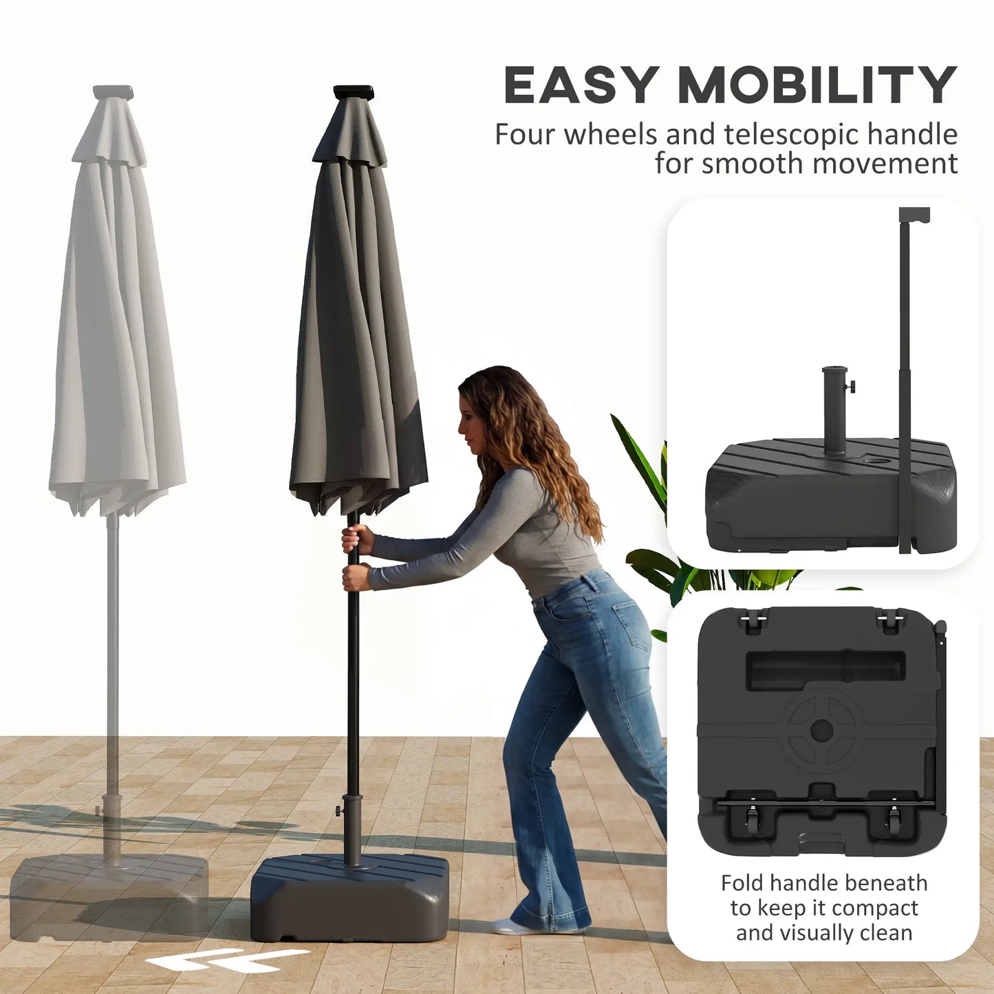 Patio Umbrella Base With Wheels, Telescopic Handle, 158 Lb Stand, Black Umbrella Bases at Gallery Canada