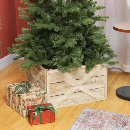 24" Farmhouse Christmas Tree Cover, Wood Collar Box, Light Distressed Finish Christmas Trees at Gallery Canada