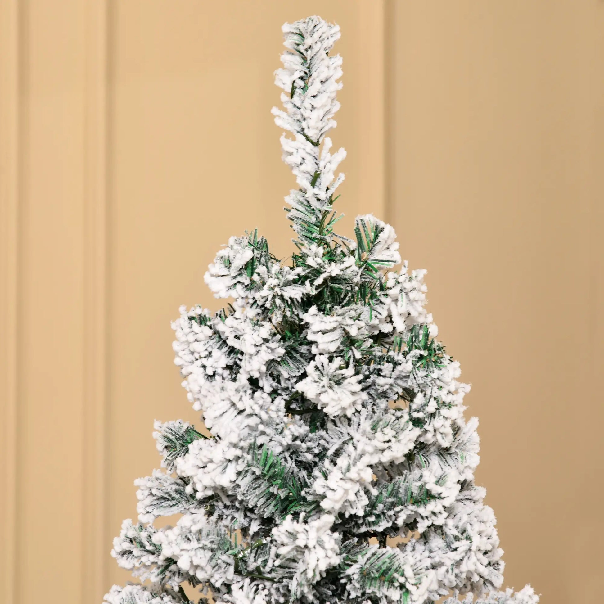 6ft Prelit Snow Flocked Pencil Christmas Tree, Warm White LED, Green Pre Lit Christmas Trees at Gallery Canada