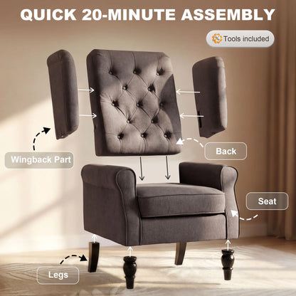 Fabric Accent Chair, Button Tufted Armchair, Wingback, Brown Single Sofas at Gallery Canada