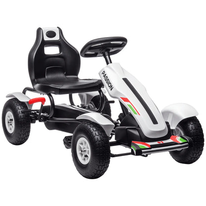 Kids Pedal Go Kart, Adjustable Bucket, Handbrake, 4 Rubber Wheels, White Pedal Go Karts for Kids White, Black at Gallery Canada
