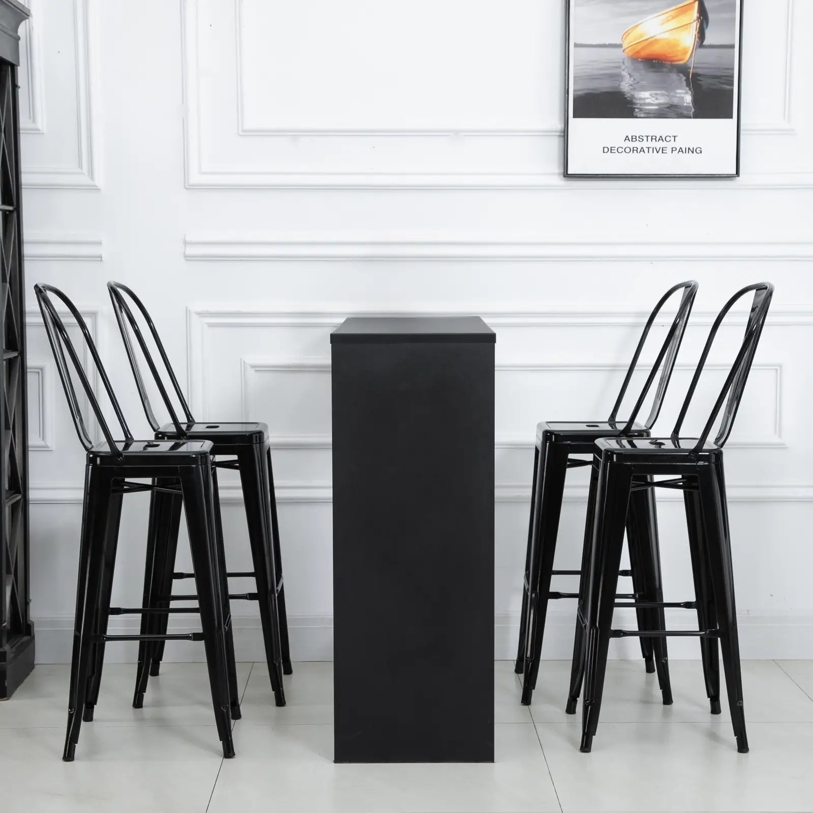 Set of 4 Bar Stools, Industrial Kitchen, Metal Frame, Black Bar Stools at Gallery Canada