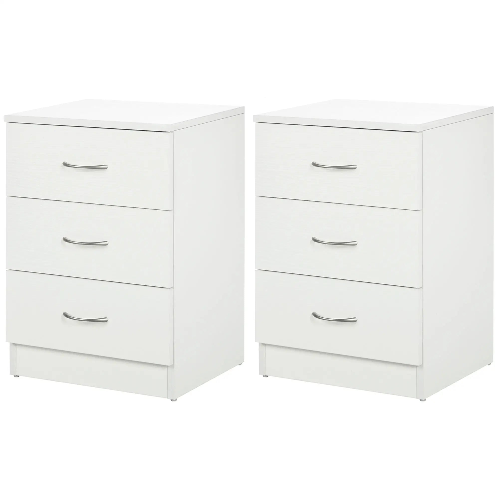 Modern Wood Nightstand, 3 Drawers, Anti-Tipping, Set of 2, White Bedside Tables at Gallery Canada