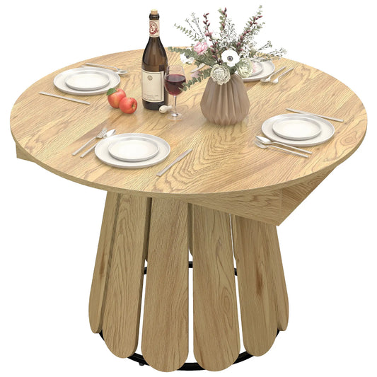 Extendable Round To Oval Dining Table With Storage Shelf, Natural Dining Tables Natural at Gallery Canada