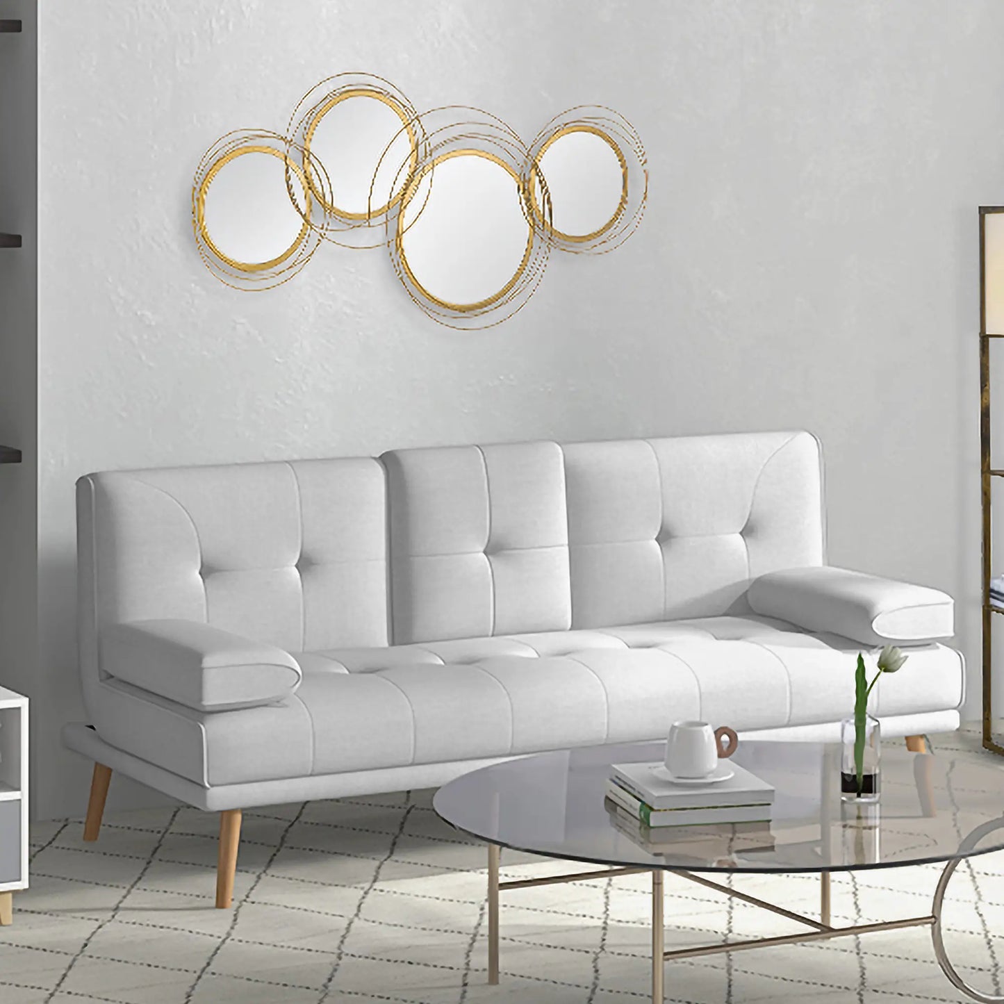 Metal Wall Art Circle Mirror, 42.25" W x 22" H, Gold Hand Painted Canvases at Gallery Canada