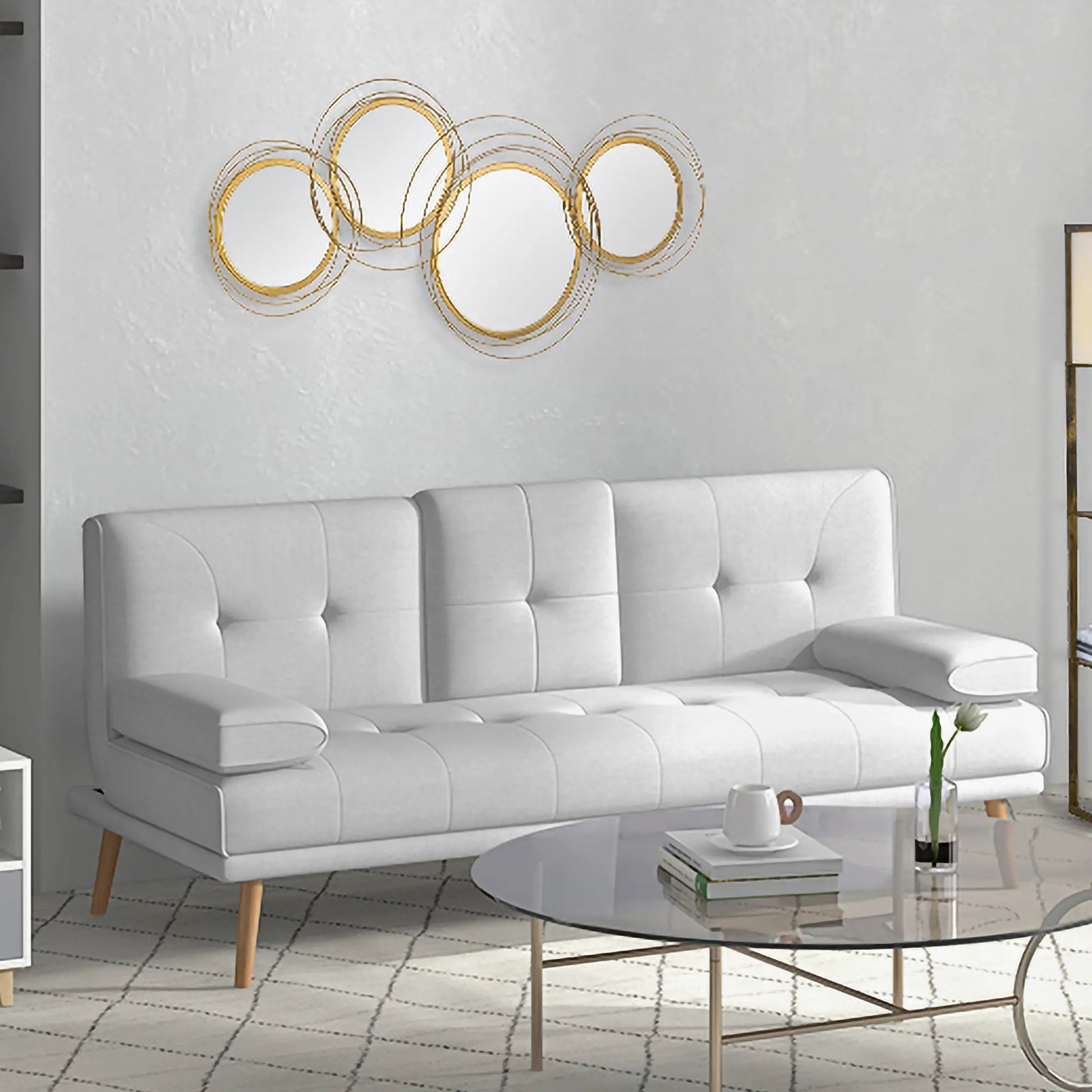 Metal Wall Art Circle Mirror, 42.25" W x 22" H, Gold Hand Painted Canvases at Gallery Canada