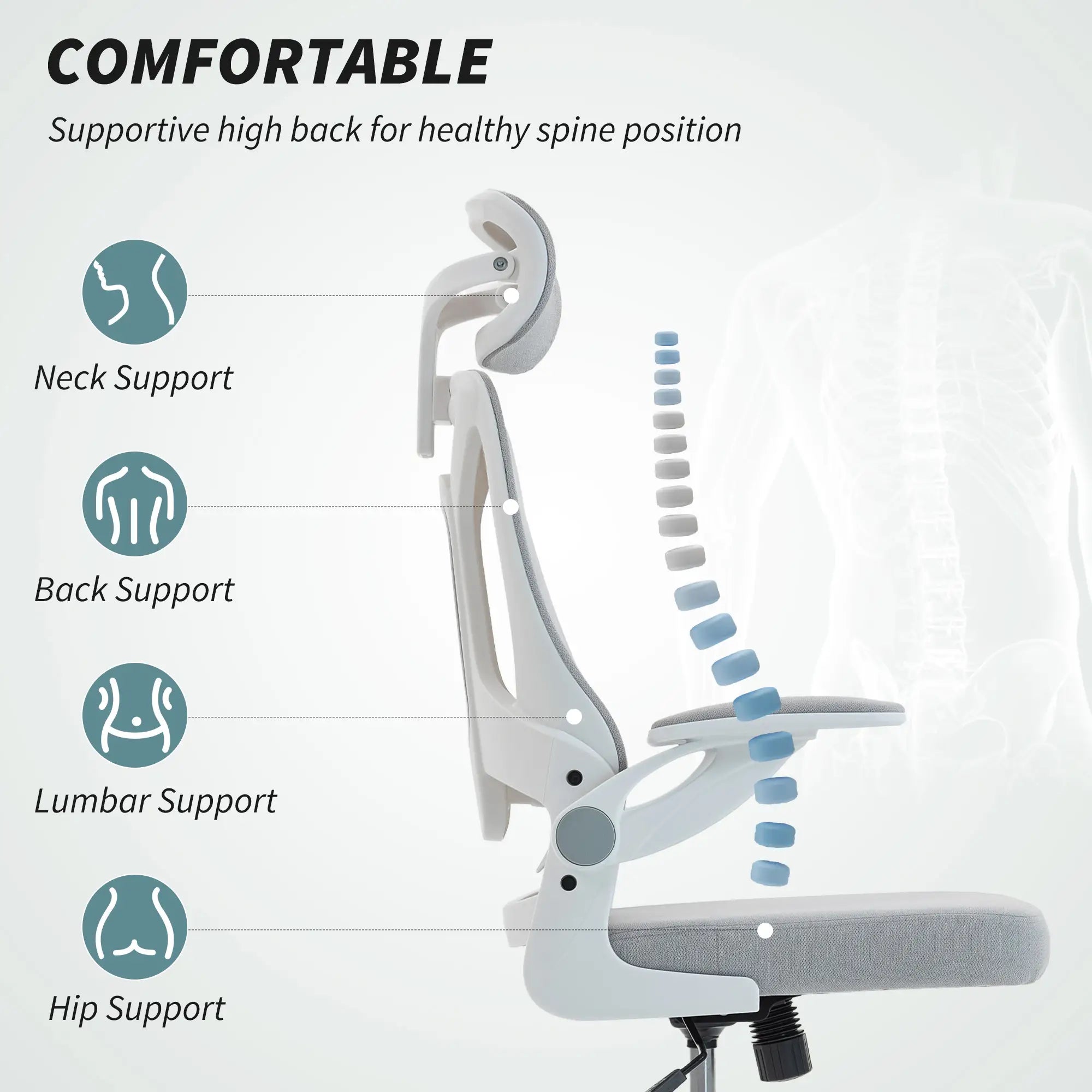 Ergonomic Office Chair, Swivel Desk Chair with Lumbar Support, Headrest, Grey Task Chairs at Gallery Canada