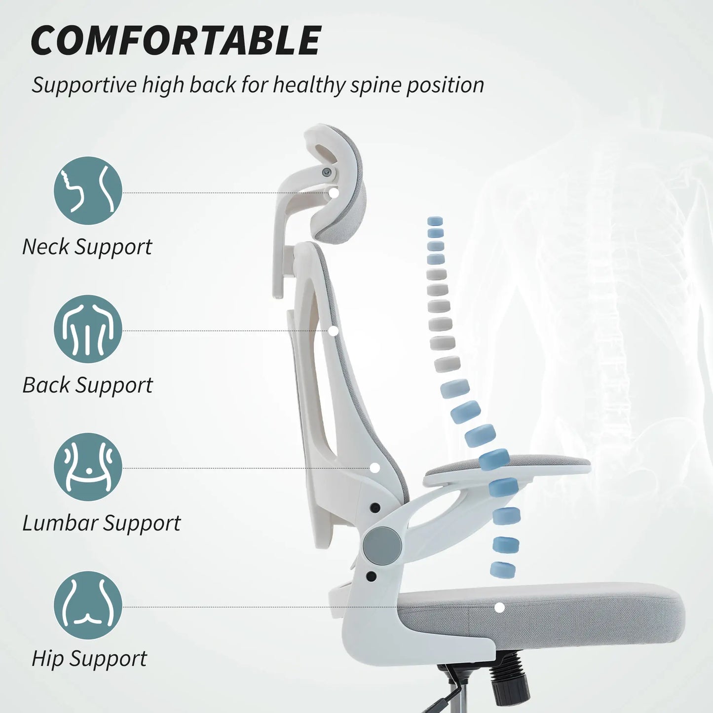 Ergonomic Office Chair, Swivel Desk Chair with Lumbar Support, Headrest, Grey Task Chairs at Gallery Canada