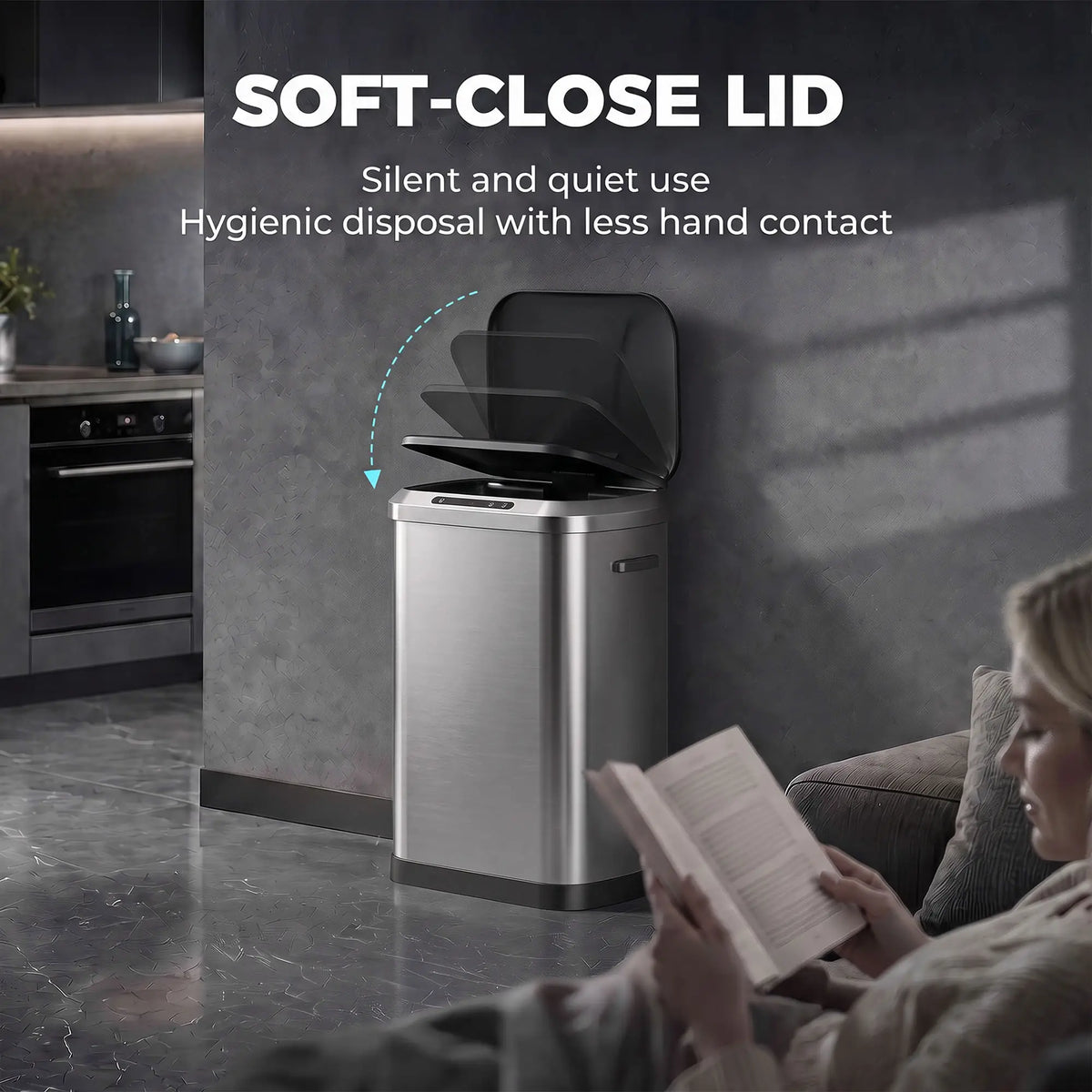 Automatic Trash Can, 13.2Gal / 50L, Touchless, Soft-Close Lid, Silver