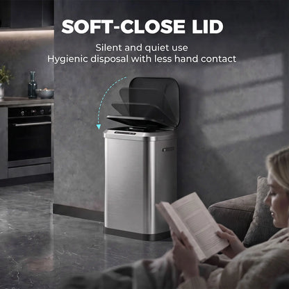 Automatic Trash Can, 13.2Gal / 50L, Touchless, Soft-Close Lid, Silver