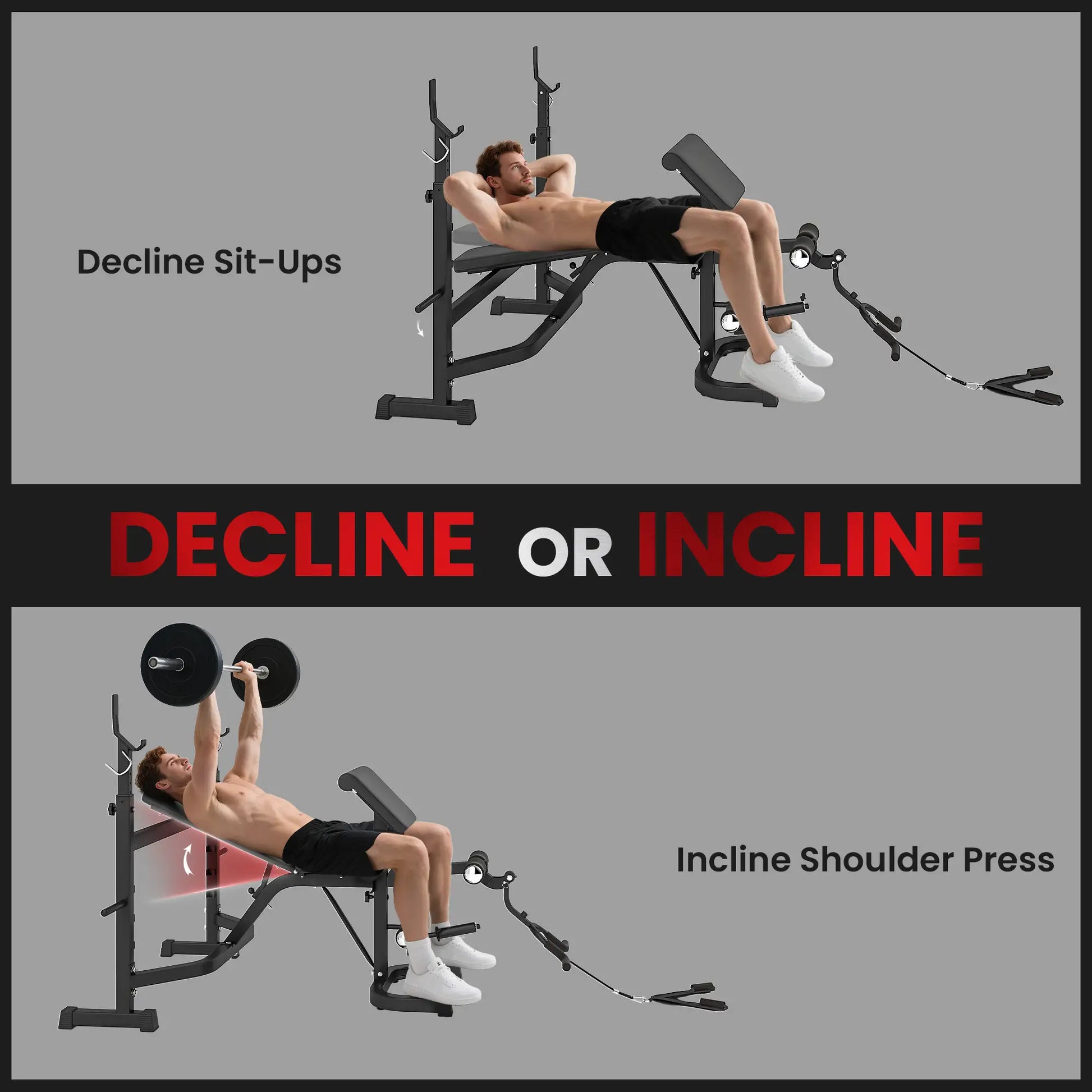 Adjustable Olympic Weight Bench, Squat Rack, Leg Extension, Grey Weight Benches at Gallery Canada