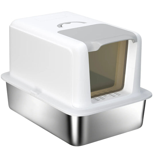 Stainless Steel Cat Litter Box, Removable Lid & Scoop, White Cat Litter Box Enclosures White, Silver at Gallery Canada
