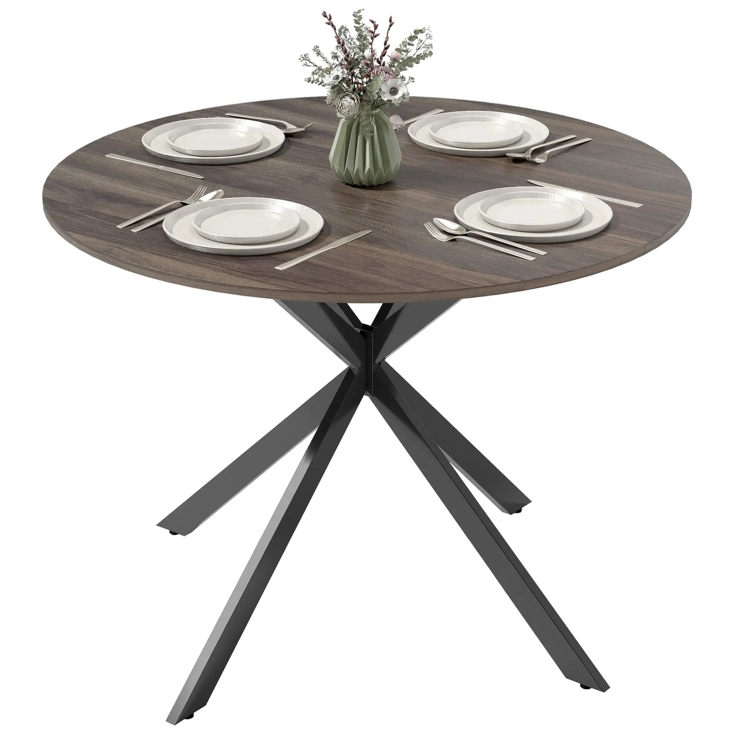 40" Round Kitchen Table For 4, Industrial Dining Table, Distressed Brown Dining Tables Distressed Brown, Black at Gallery Canada