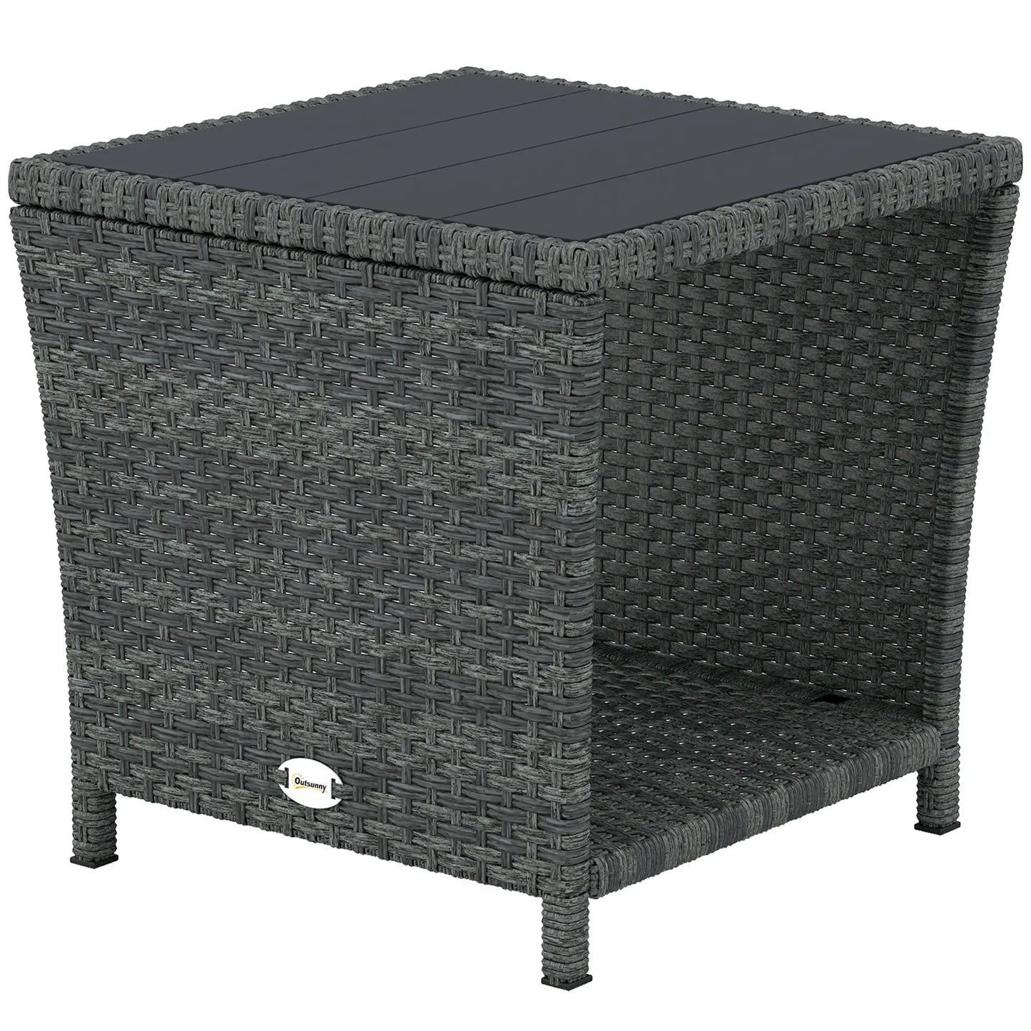 17.7" Square Wicker Side Table, Storage Shelf, Grey Patio Side Tables Grey, Dark Grey at Gallery Canada