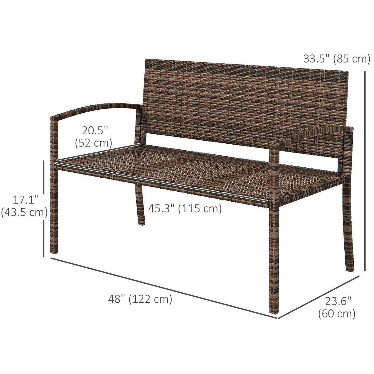Rattan Loveseat Garden Chair With Armrests, Brown Patio Chairs at Gallery Canada