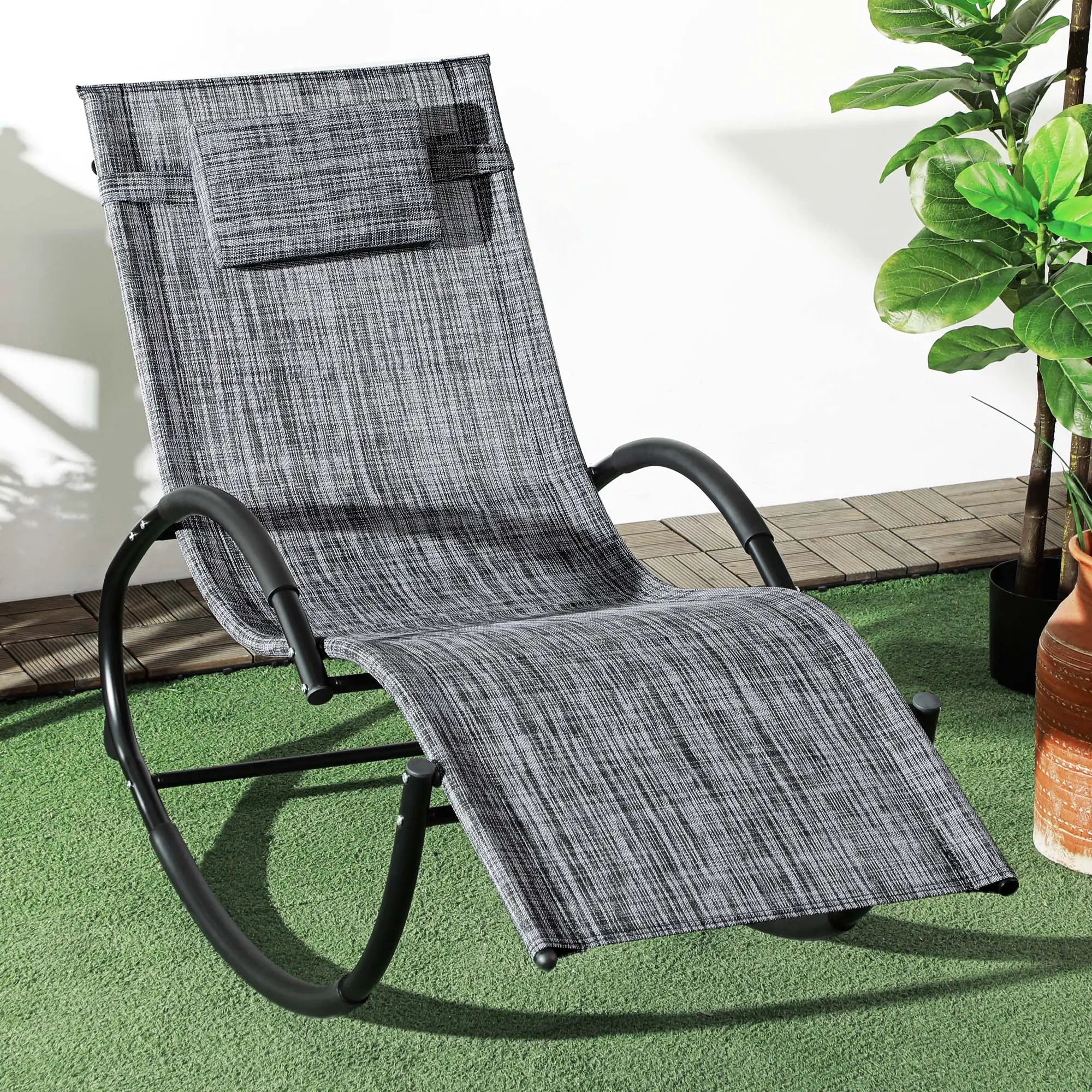 Outdoor Rocking Chair, Zero Gravity Rocker with Mesh Seat, Padded Pillow, Grey Outdoor Rocking Chairs at Gallery Canada