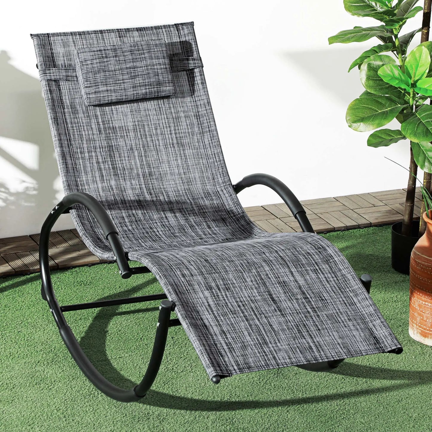 Outdoor Rocking Chair, Zero Gravity Rocker with Mesh Seat, Padded Pillow, Grey Outdoor Rocking Chairs at Gallery Canada