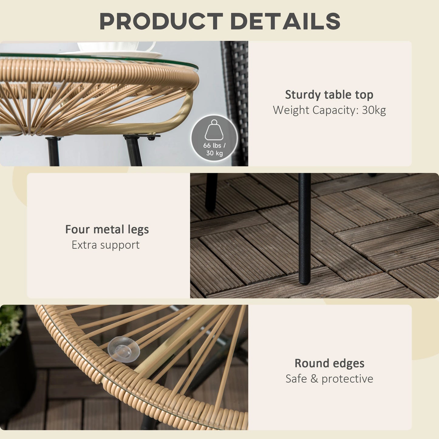 Round Rattan Side Table, Outdoor, PE Rattan, Tempered Glass Top, Beige Patio Side Tables at Gallery Canada