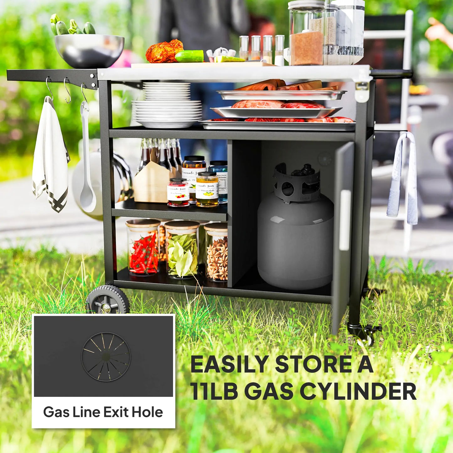 Outdoor BBQ Stand, Foldable Side Table, Stainless Steel Top, Pizza Oven Table Outdoor Grill Carts at Gallery Canada