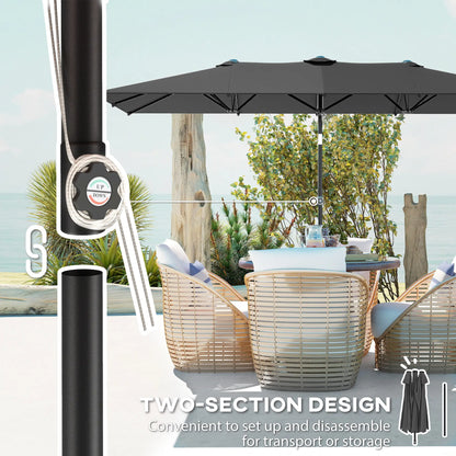 Double-Sided Patio Umbrella With Tilt, Adjustable Height, Vents, 12 Ribs, Grey Double-sided Umbrellas at Gallery Canada