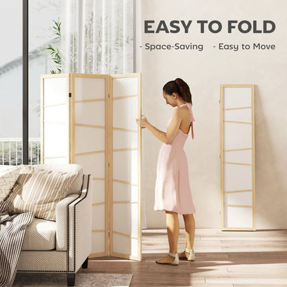 66.9" Folding Room Divider, 3 Panel Wood Frame Partition, Natural Wood Room Dividers at Gallery Canada