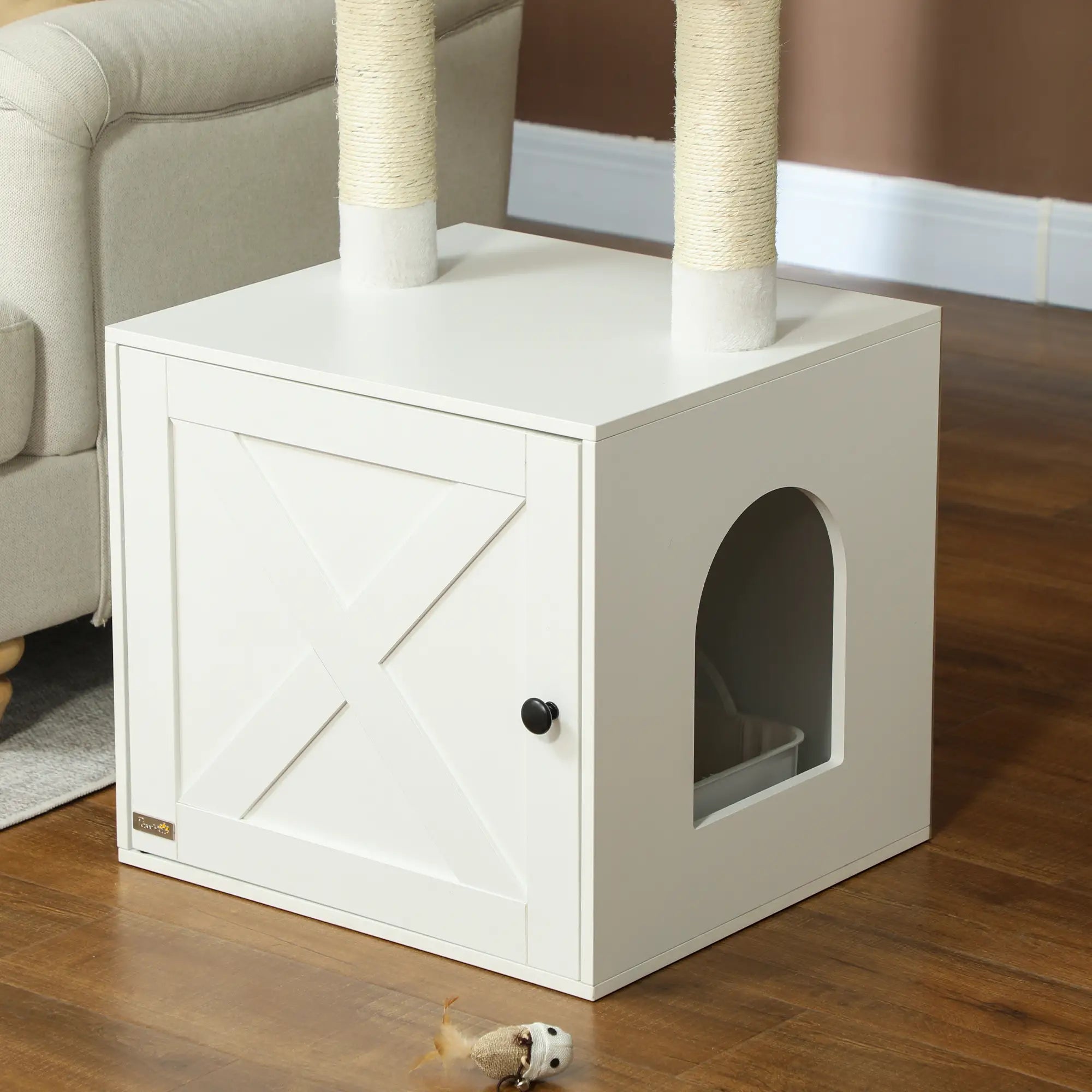 Cat Tree with Litter Box, Scratching Posts, Large Platform, Bed, White Cat Litter Box Enclosures at Gallery Canada