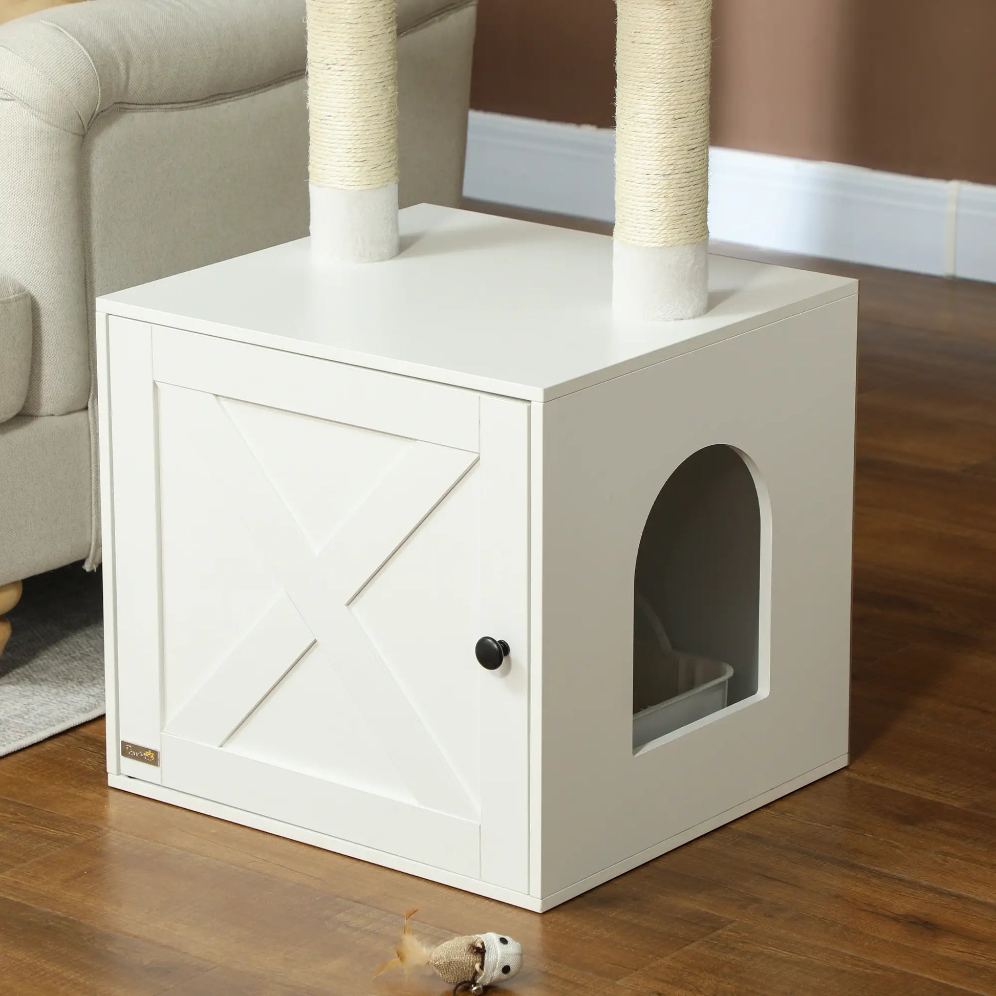 Cat Tree with Litter Box, Scratching Posts, Large Platform, Bed, White Cat Litter Box Enclosures at Gallery Canada