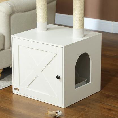 Cat Tree with Litter Box, Scratching Posts, Large Platform, Bed, White Cat Litter Box Enclosures at Gallery Canada