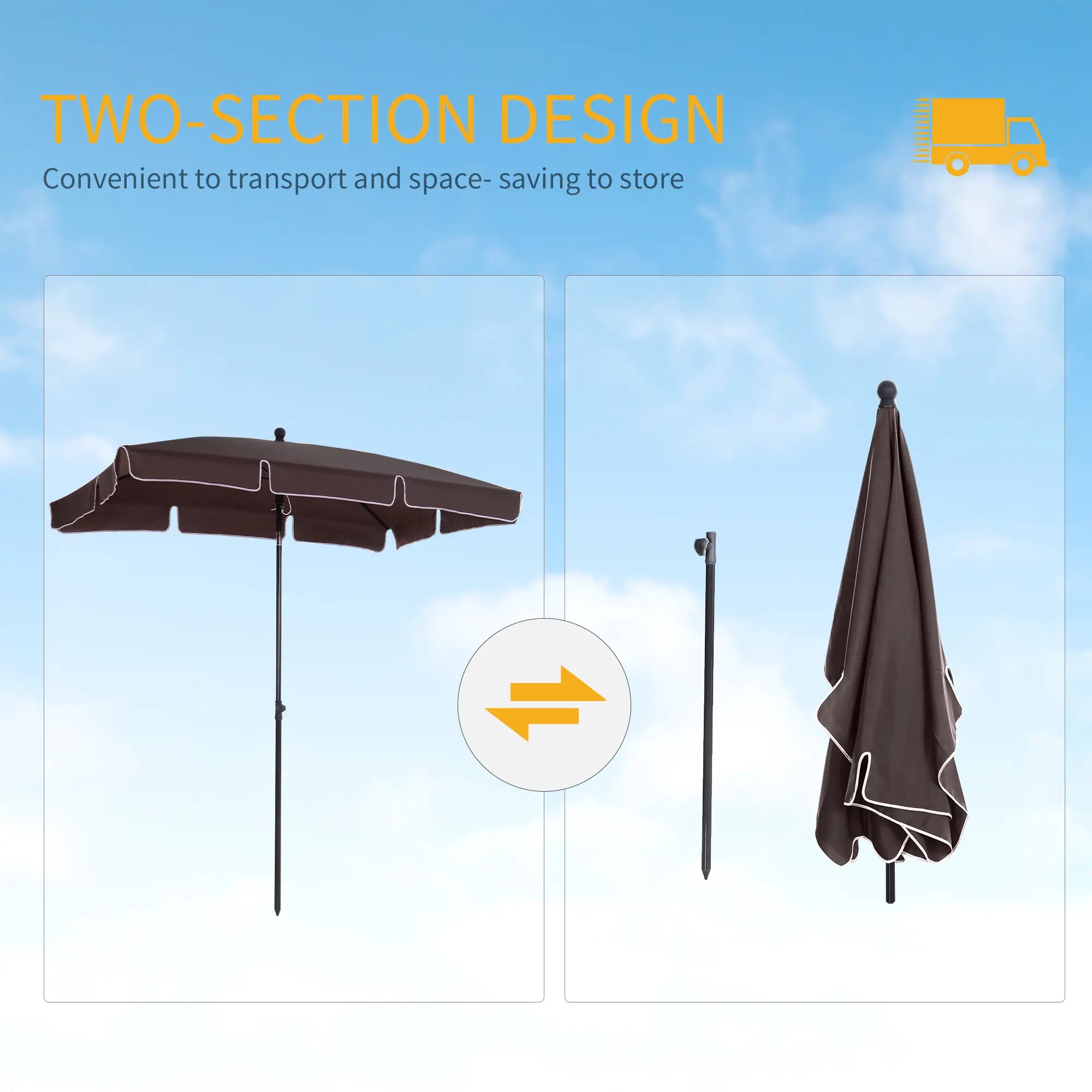 6.5x4ft Rectangle Patio Umbrella, Aluminum Tilt Adjustable, Garden Parasol Sun Umbrellas at Gallery Canada