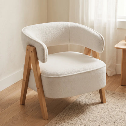 Sherpa Fleece Accent Chair, Upholstered Armchair with Wood Legs, White Accent Chairs at Gallery Canada