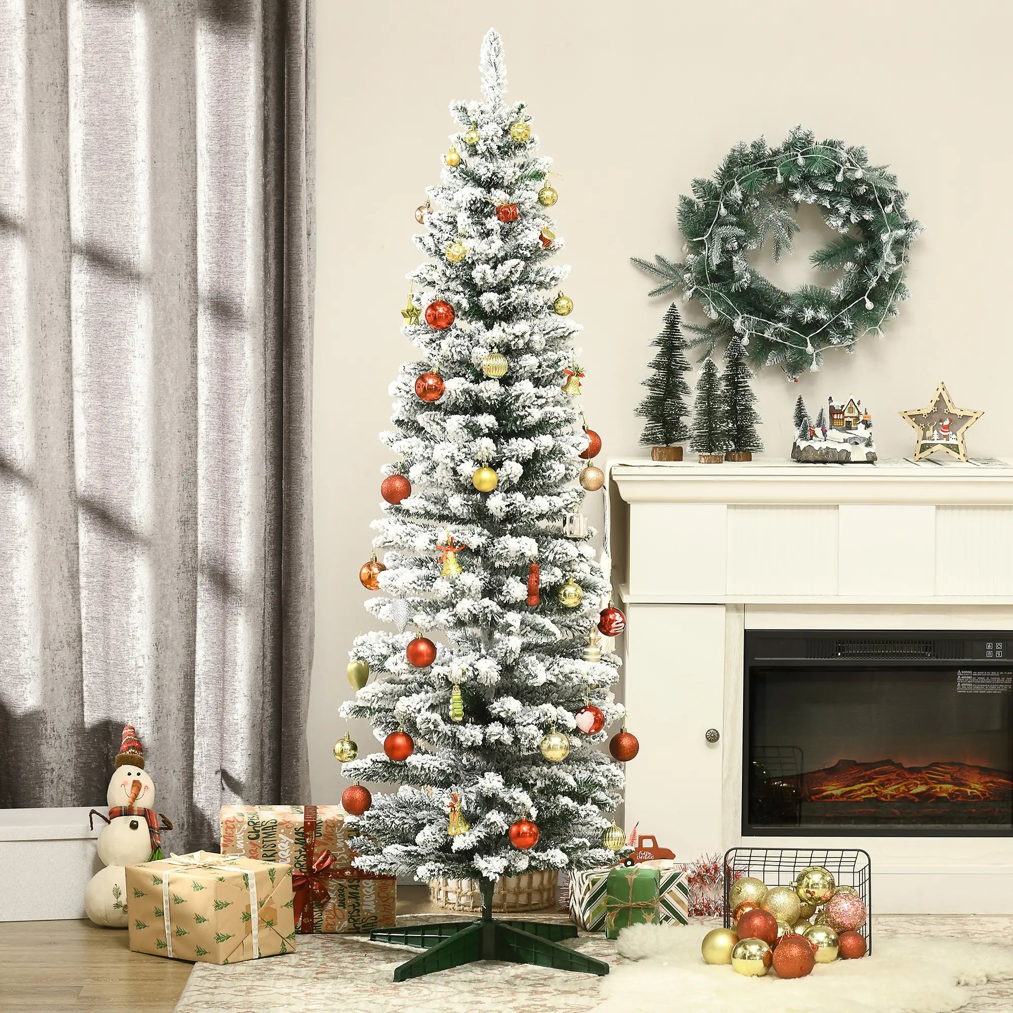 6ft Pencil Artificial Christmas Tree, Snow Flocked Branches, Green Artificial Christmas Trees at Gallery Canada