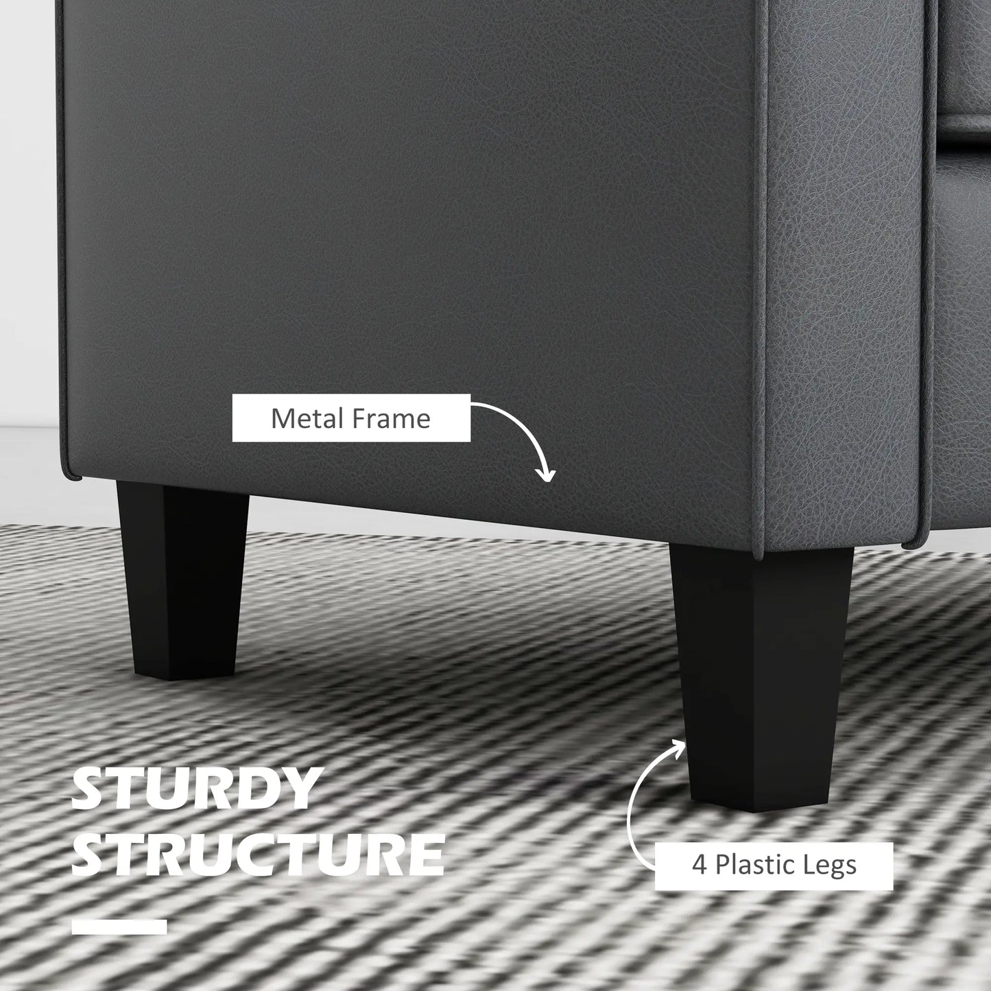 51" Canapé en similicuir, Sofa rembourré, Dossier capitonné, Gris