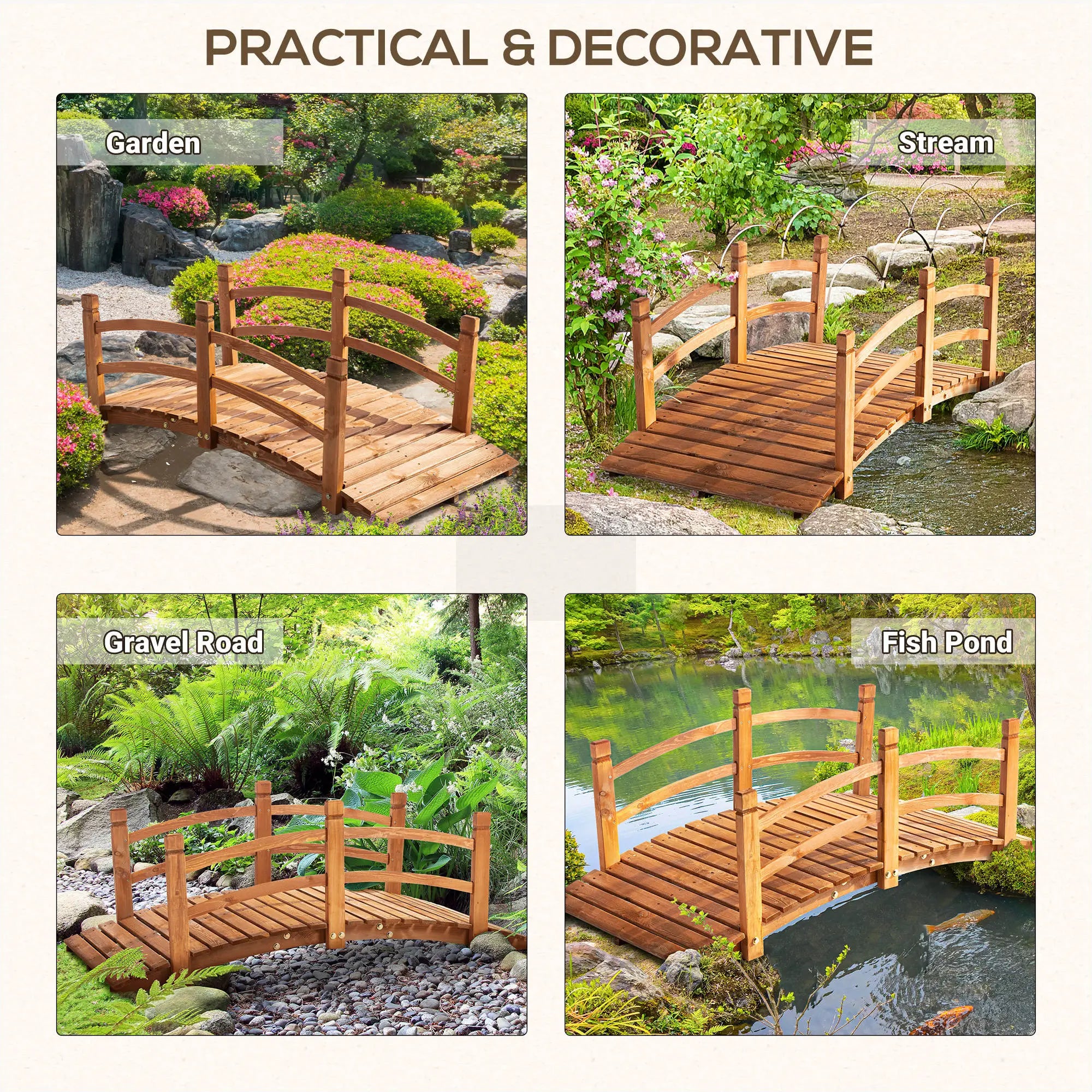 5FT Wooden Garden Bridge, Classic Arc Footbridge, Orange Garden Bridges at Gallery Canada