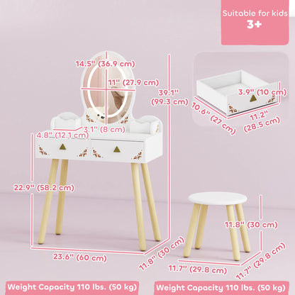 Kids Vanity Set with Mirror, Stool, 3-Color LED Lights, Pink Toy Vanity at Gallery Canada