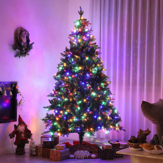 6 Foot Prelit Artificial Christmas Tree, Hinged, Dual Color LED Pre Lit Christmas Trees Green at Gallery Canada