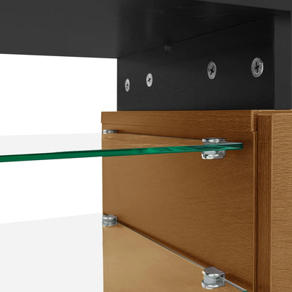 TV Stand With Glass Shelves, LED Lighting, 67" L x 13" W x 13" H, Natural, Black TV Stands at Gallery Canada