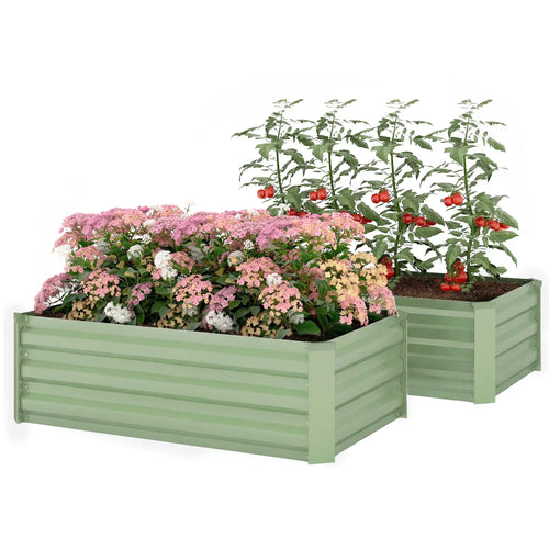 Galvanized Raised Garden Bed Set, 2 Light Green Planter Boxes, Light Green