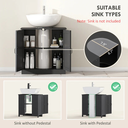 Pedestal Under Sink Vanity Cabinet, Double Doors, Adjustable Shelf, Black Sink Cabinets at Gallery Canada