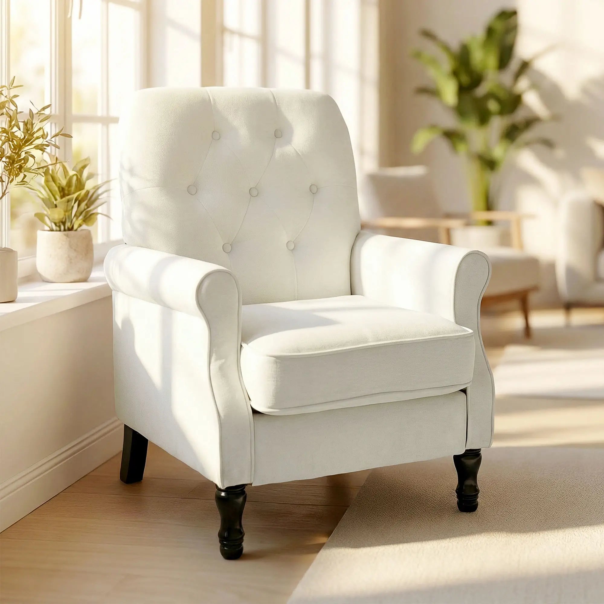 Accent Chair, Mid-Century Modern Armchair, Cream White Single Sofas at Gallery Canada
