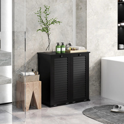 Tilt Out Laundry Cabinet, 2 Baskets, 2 Louvered Doors, Black Bathroom Cabinets at Gallery Canada