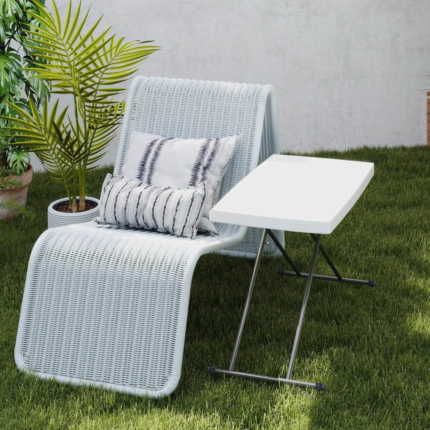 Folding Outdoor Patio Table, 3-Level Adjustable, HDPE Top, Steel Legs, White Patio Dinning Tables at Gallery Canada