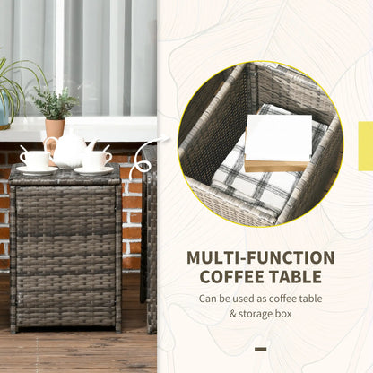 3 Piece Wicker Patio Set, Rattan Bistro Set With Coffee Table & Cushions, Beige Bistro Sets at Gallery Canada